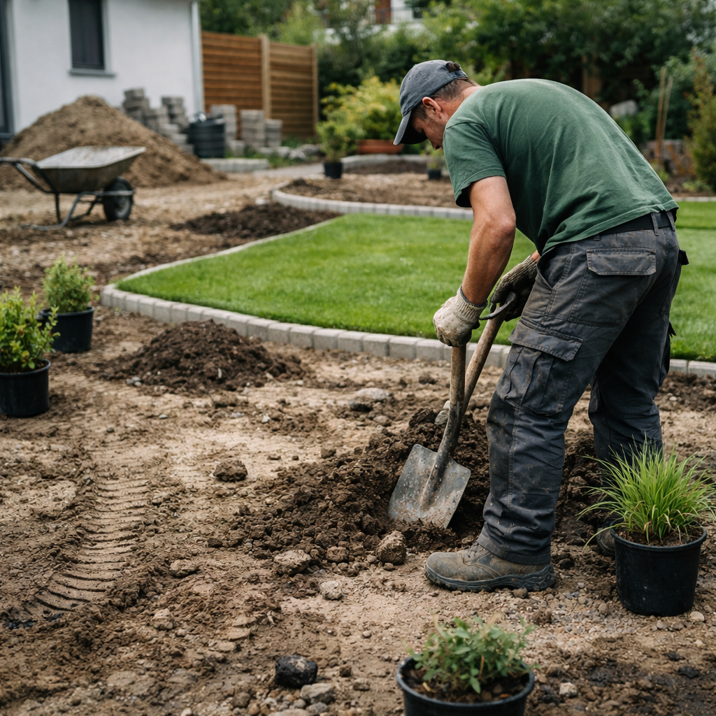 Garten- und Landschaftsbau – professionelle Arbeiten im Garten während der Umsetzung